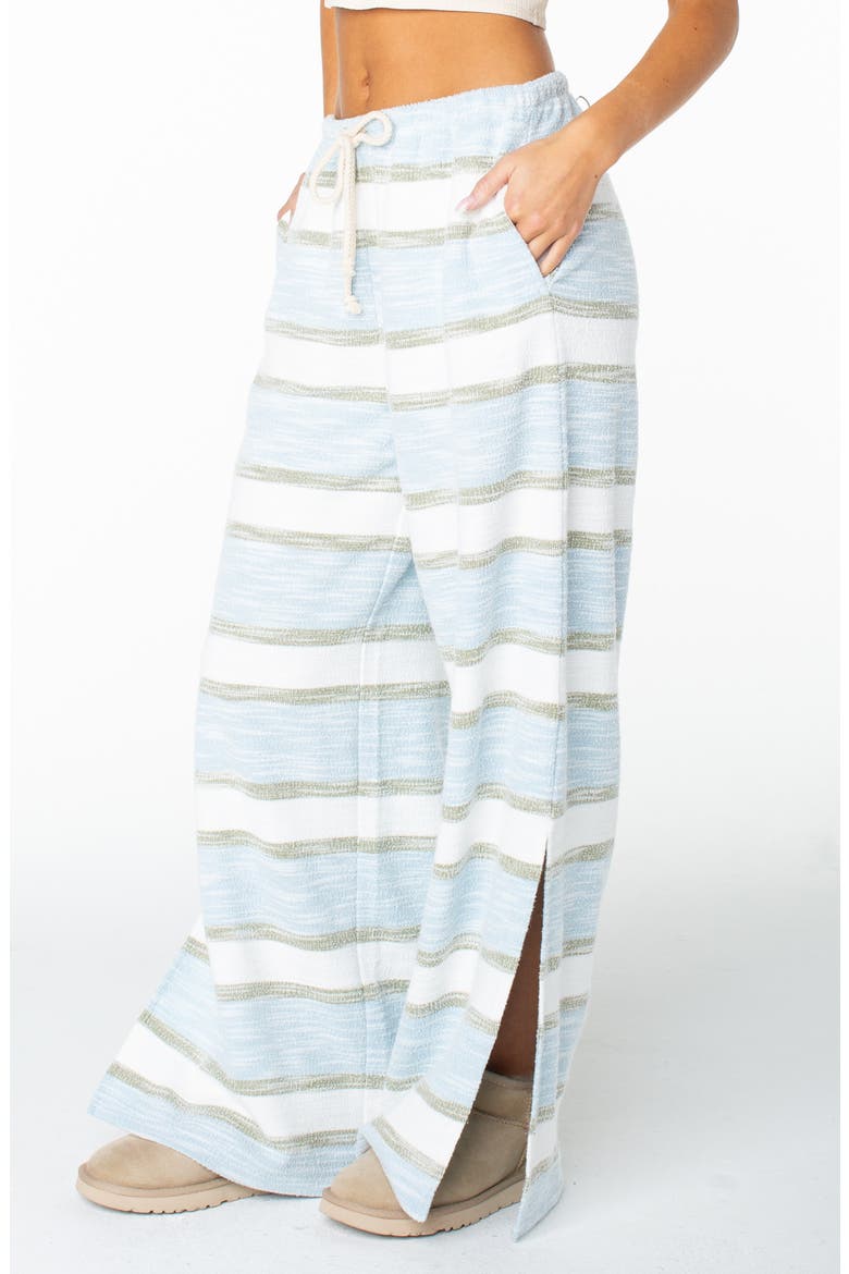 Beach Breeze Stripe Cotton Blend Split Hem Drawstring Pants, Alternate, color, CERULEAN