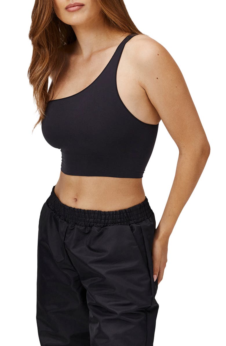 Noody Seamless body smooth one shoulder top, Alternate, color, Black