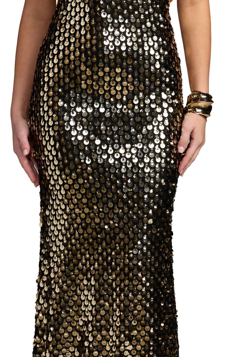 Strapless Metallic Sequin Column Gown, Alternate, color, Black Gold