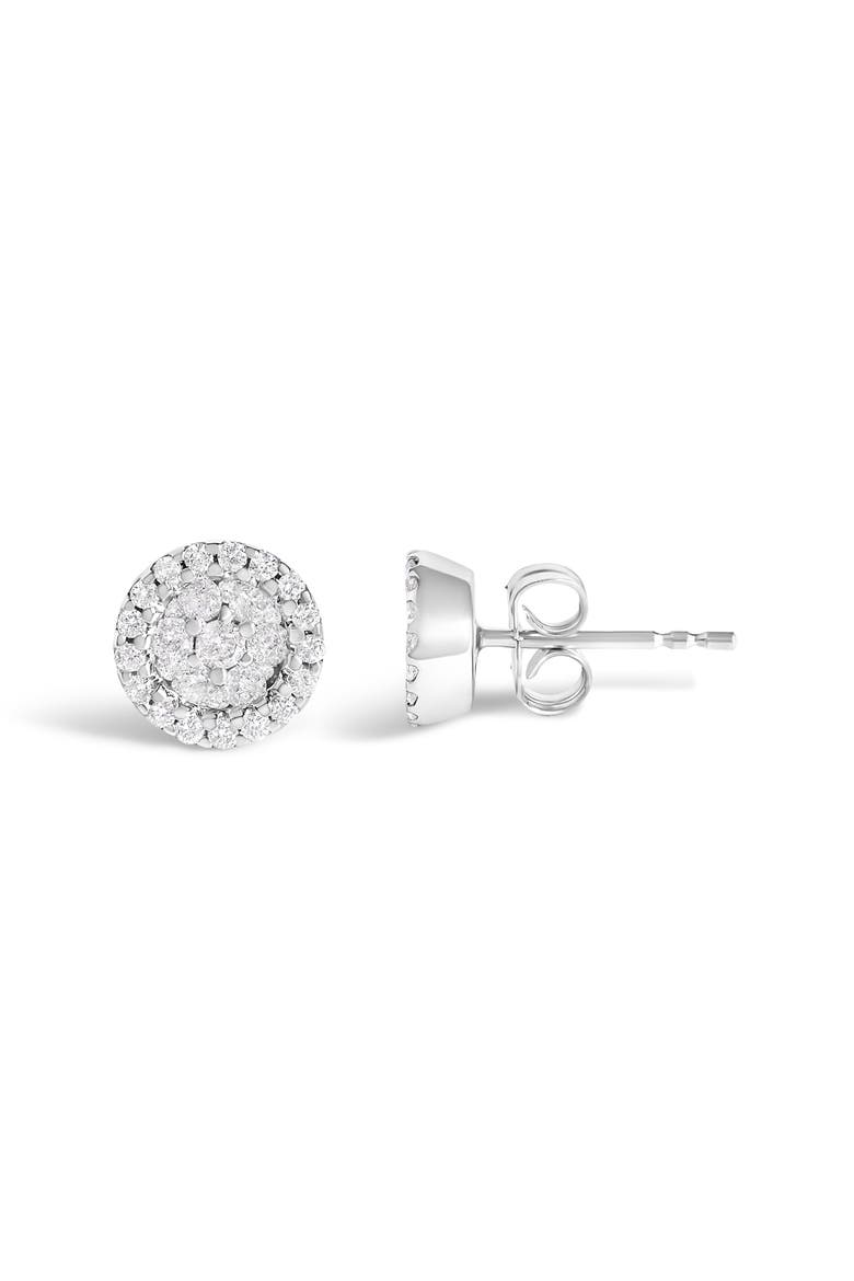 14K White Gold 1/2 Ct BrilliantDiamond Halo-Style Cluster Button Stud Earrings, Alternate, color, White