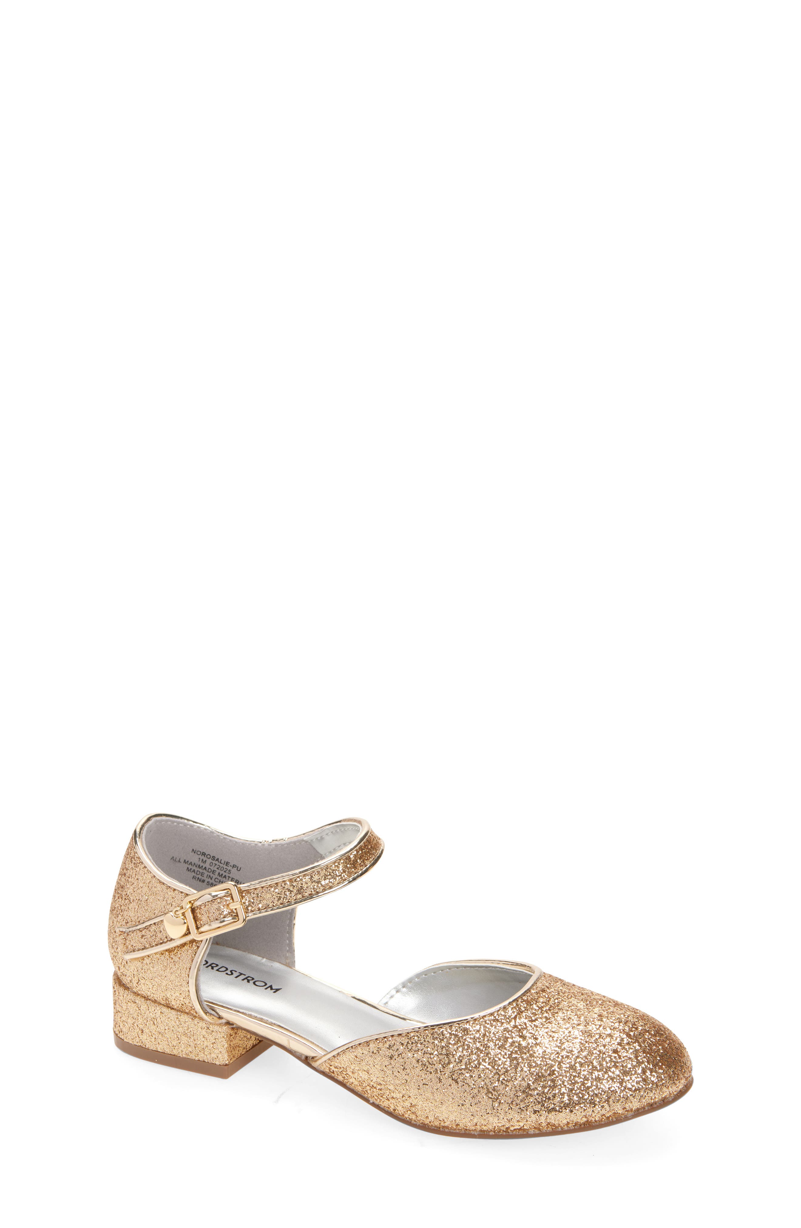 Nordstrom Kids' Rosalie Charm Ankle Strap Pump, Main, color, Gold Glitter