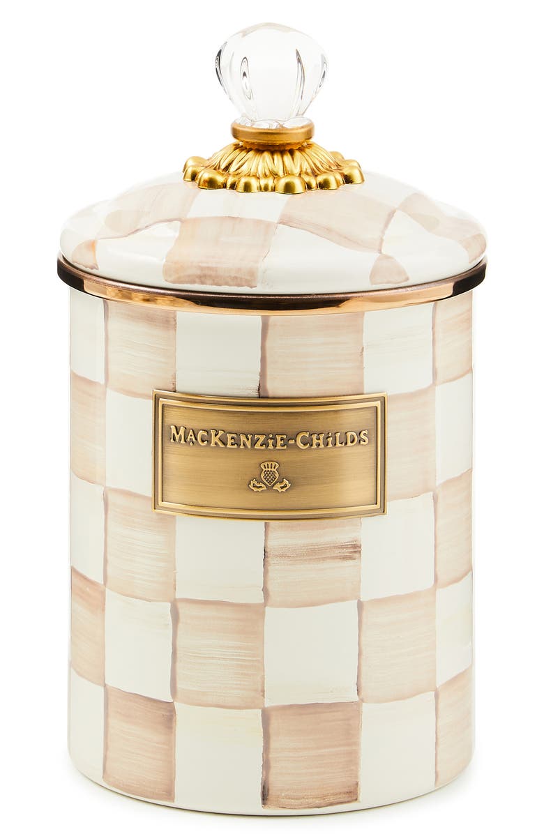 MACKENZIE CHILDS Mocha Check Medium Enameled Steel Canister, Main, color, Mocha