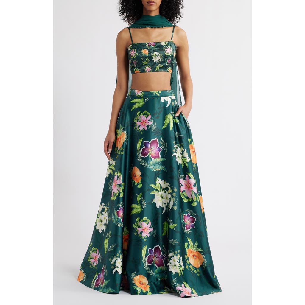 Sani Cai Floral Embroidered Lehenga with Bead Detail Dupatta in Emerald Garden  product
