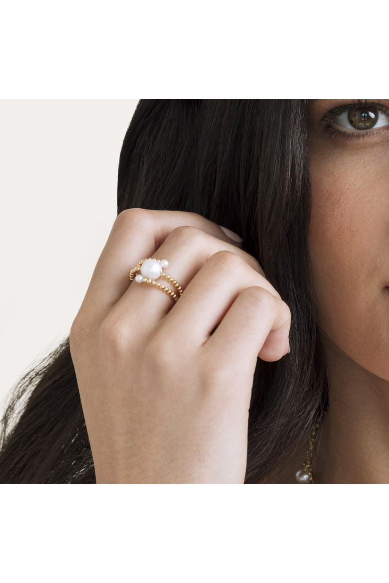 18K Gold White Freshwater Pearl Beaded Shay Ring, Alternate, color, Yellow Gold