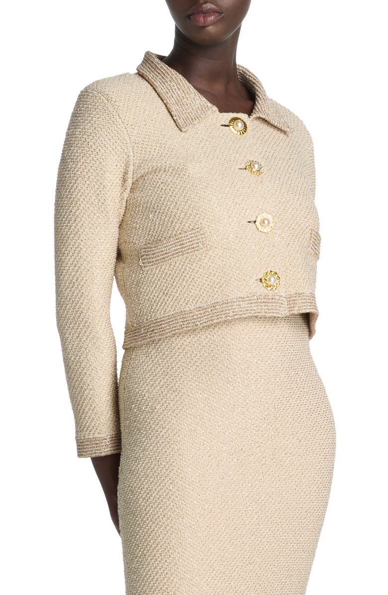ST. JOHN Sequin Twill Knit Jacket, Main, color, Light Beige Multi