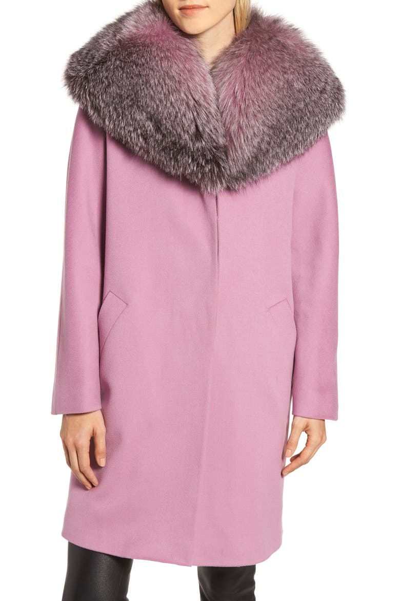 Wool Cocoon Coat with Genuine Fox Fur Collar, Alternate, color, LAVENDER