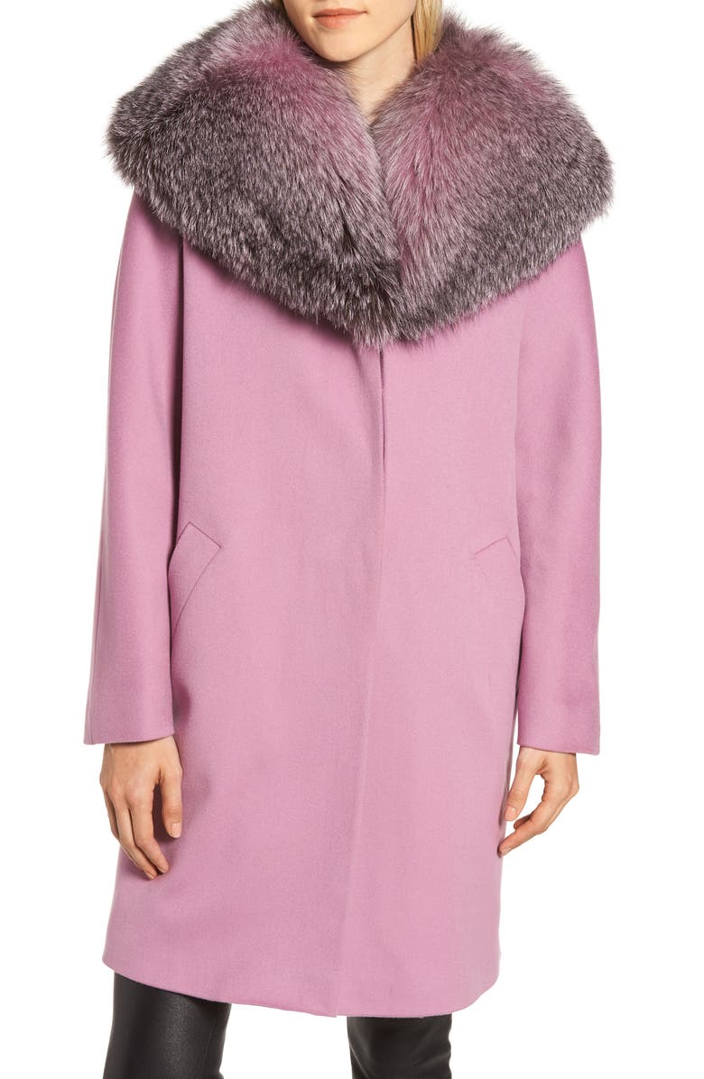 Fleurette Wool Cocoon Coat with Genuine Fox Fur Collar, Alternate, color,