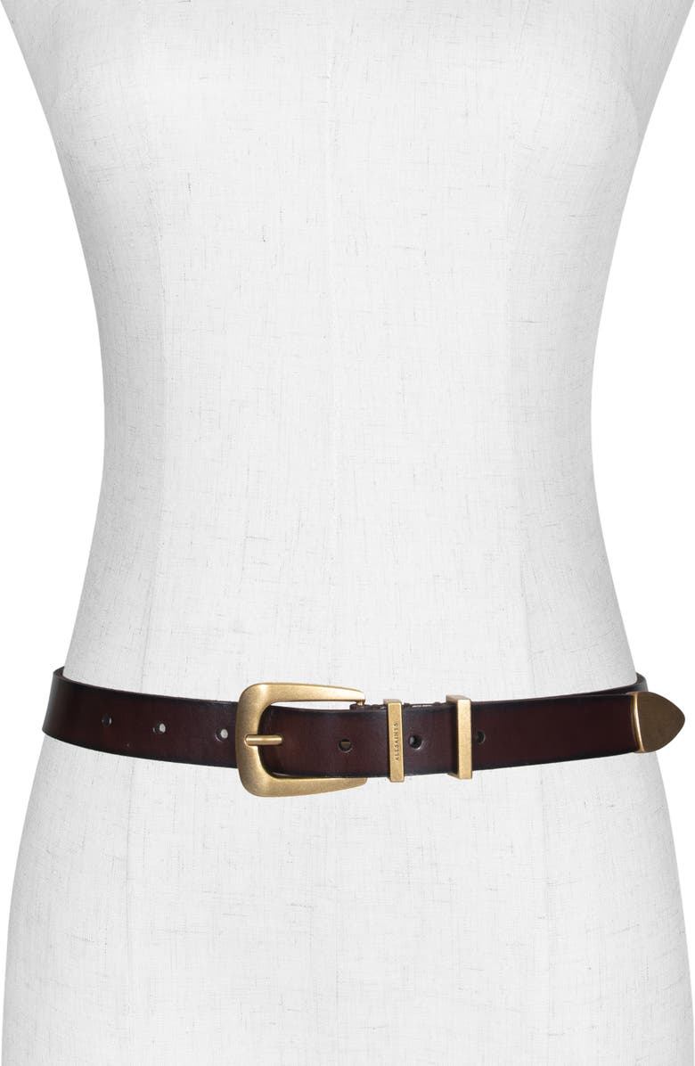 AllSaints Calfskin Leather Belt, Alternate, color, Brown