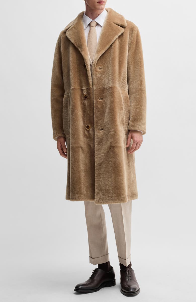 BOSS Camel L-Moad Genuine Shearling Coat, Main, color, 