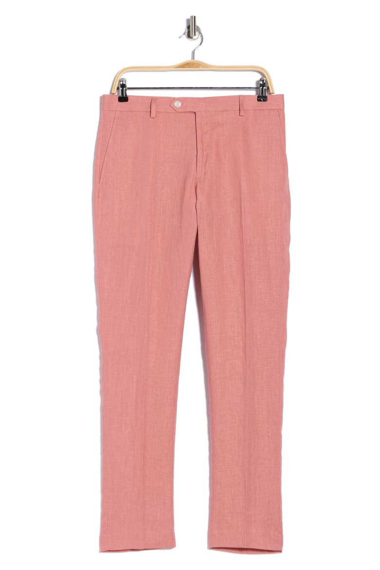 Flat Front Linen Trousers, Alternate, color, LIGHT RED SOLID