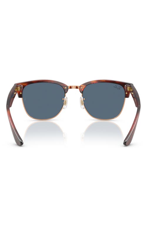 Ray Ban Clubmaster Reverse Sunglasses Striped Havana Frame Blue Lenses 51-21 In Dark Blue