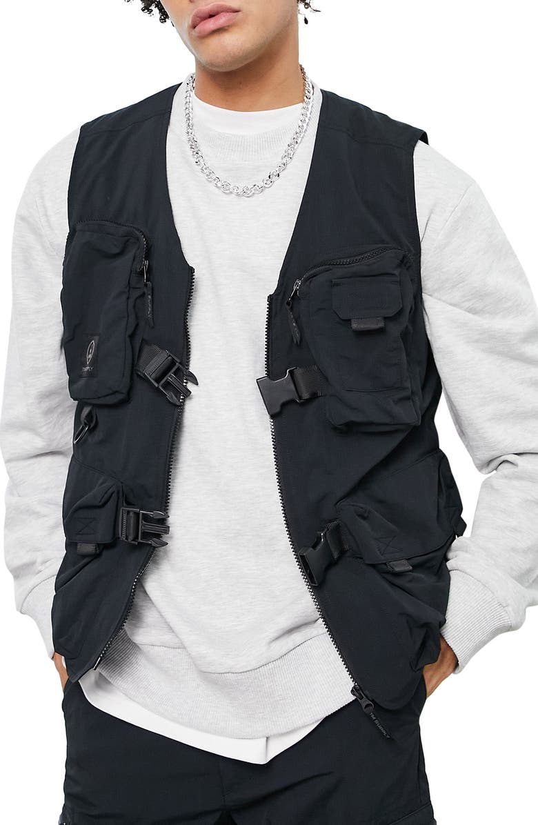 Topman Men's Nylon Utility Vest, Main, color,