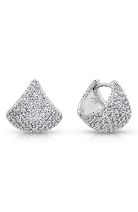 Pavé Fan Huggie Hoop Earrings