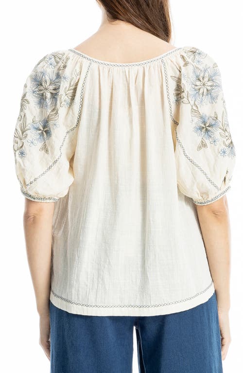 Max Studio Embroidered Puff Sleeve Top In White