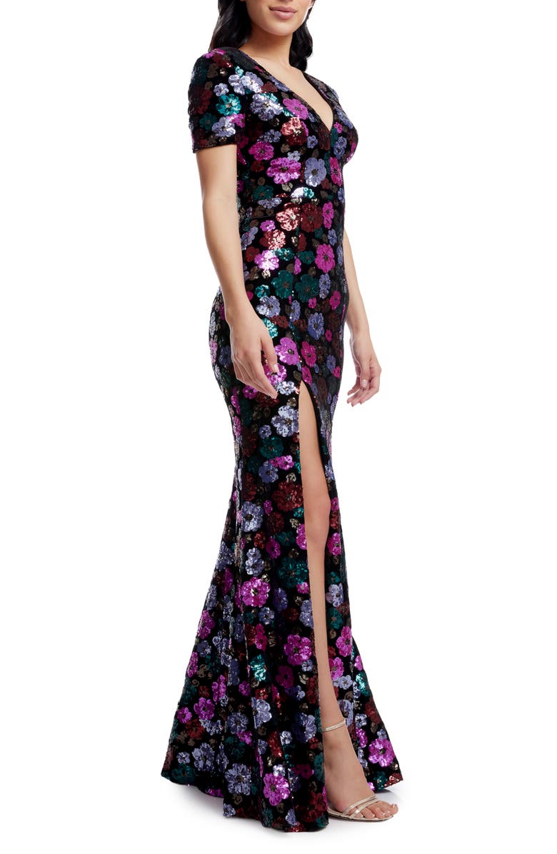 Dress the Population Karla Floral Sequin Trumpet Gown, Alternate, color,