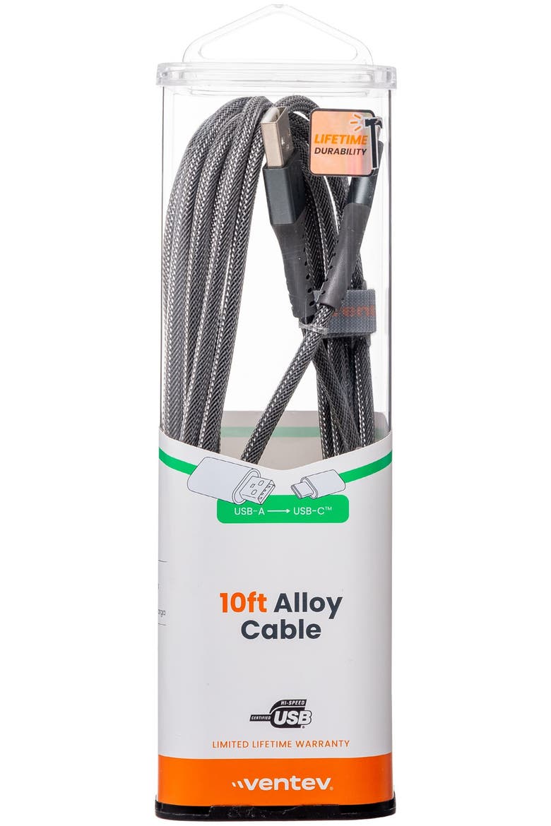 Alloy USB-A to USB-C High Speed Ultradurable 10 Foot Cable, Alternate, color, Silver