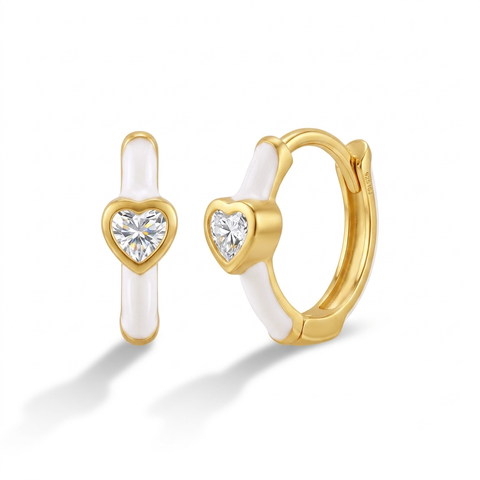 CZ Bezel Heart Plated Hoop Earrings