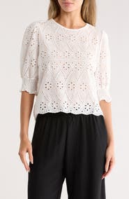 Forgotten Grace Eyelet Cotton Puff Sleeve Top