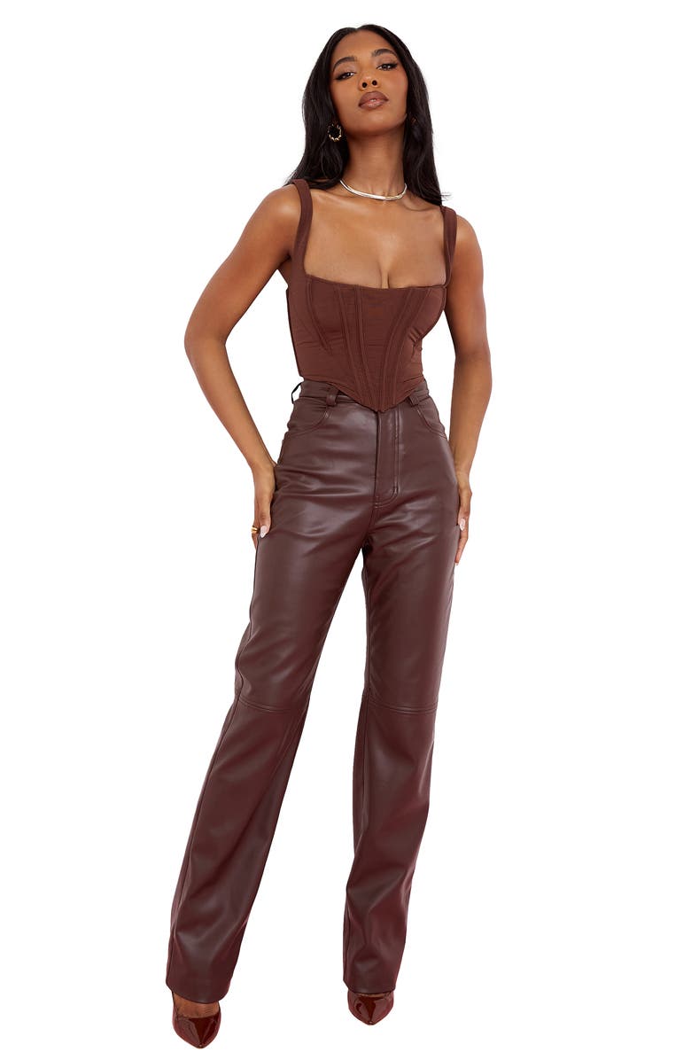 HOUSE OF CB Ninetta Mesh Corset Top, Alternate, color, Chocolate