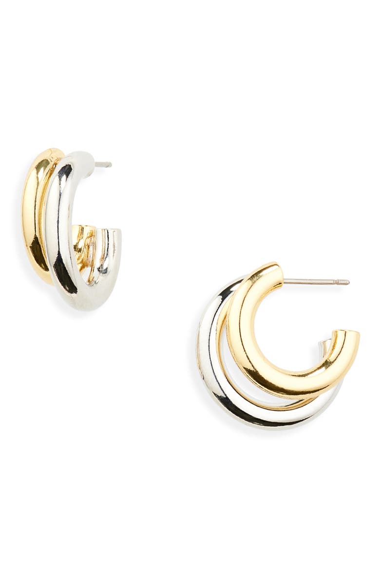 Two-Tone Double Hoop Earrings, Main, color, GOLD