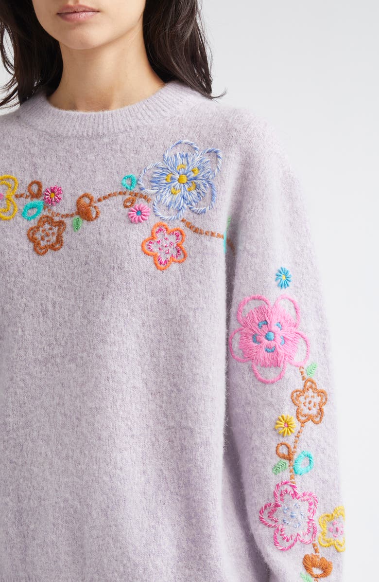 YanYan Fafa Floral Embroidered Alpaca & Wool Blend Sweater, Alternate, color, Lilac