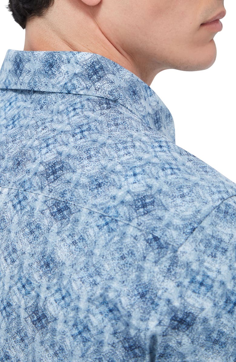 Bugatchi Axel Shaped Fit Stretch Cotton Button-Up Shirt, Alternate, color, Dusty Blue