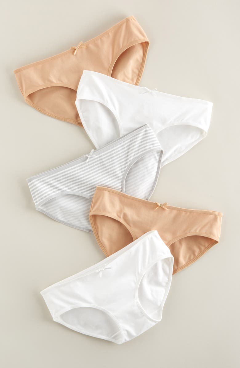 Nordstrom Kids' Assorted 5-Pack Hipster Briefs, Alternate, color, Beige- White Pack