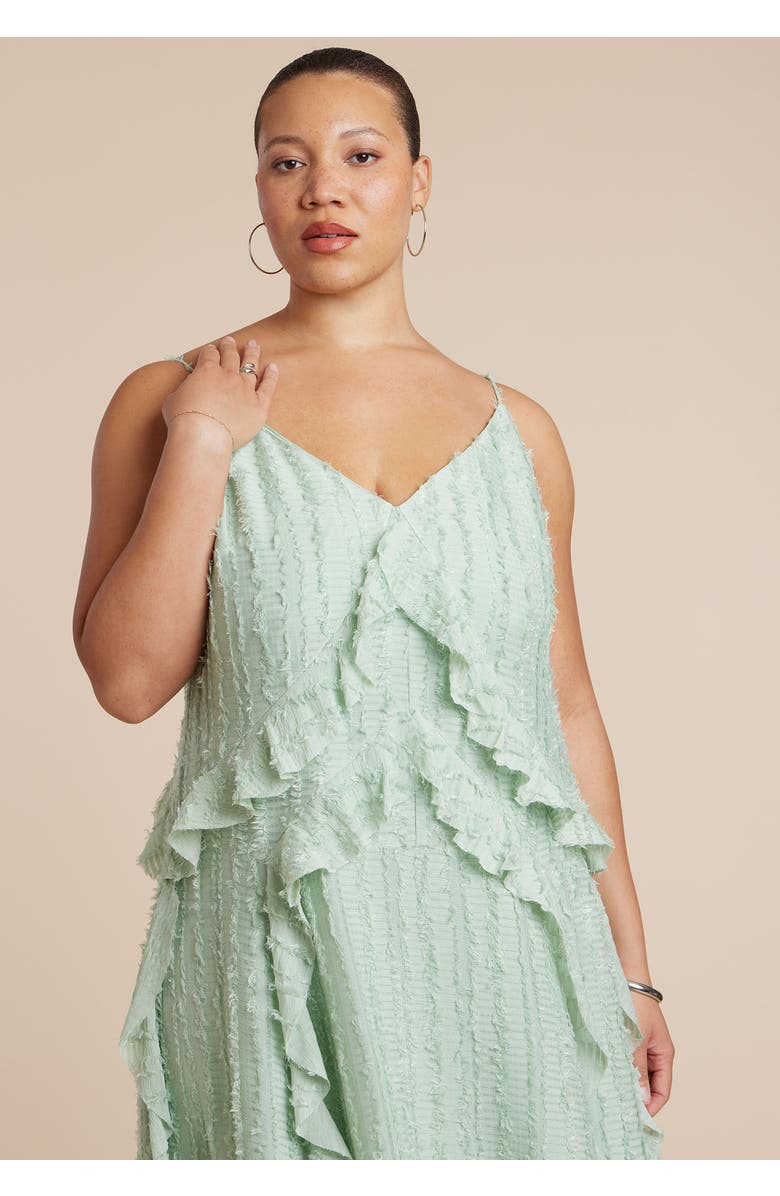 ELOQUII Textured Ruffle Cami Dress, Alternate, color, Sage