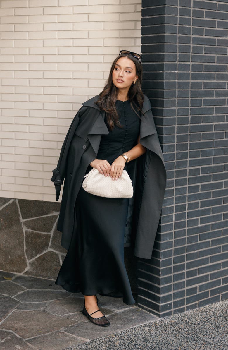 Petal & Pup Billy Tie Waist Double Breasted Trench Coat, Alternate, color, Charcoal