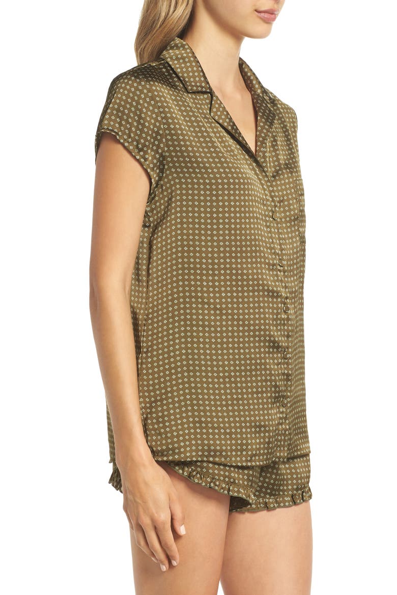 Satin Short Pajamas, Alternate, color, OLIVE DARK GEO