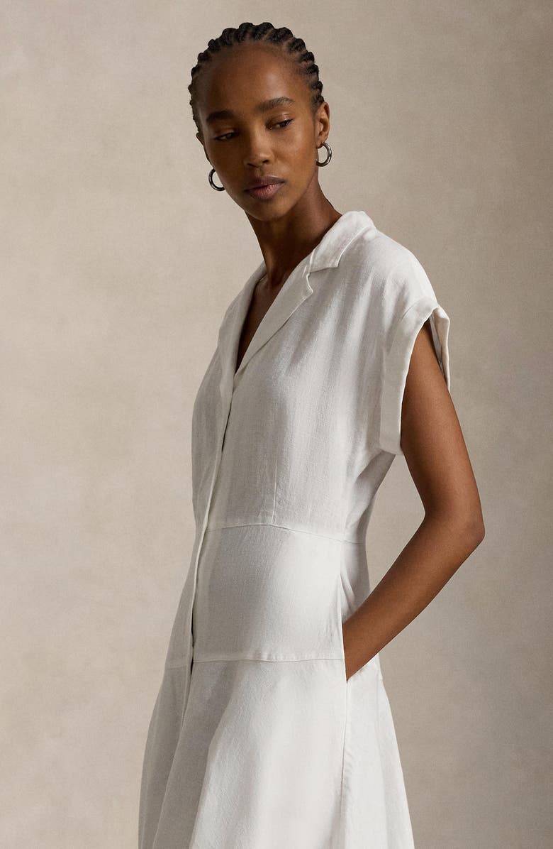 Polo Ralph Lauren Cap Sleeve Linen Shirtdress, Alternate, color, White
