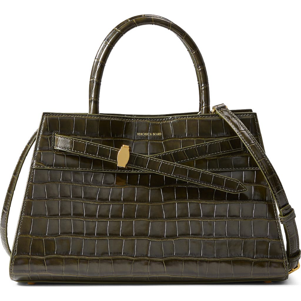 Veronica Beard Dash Croc Embossed Leather Top Handle Bag In Green