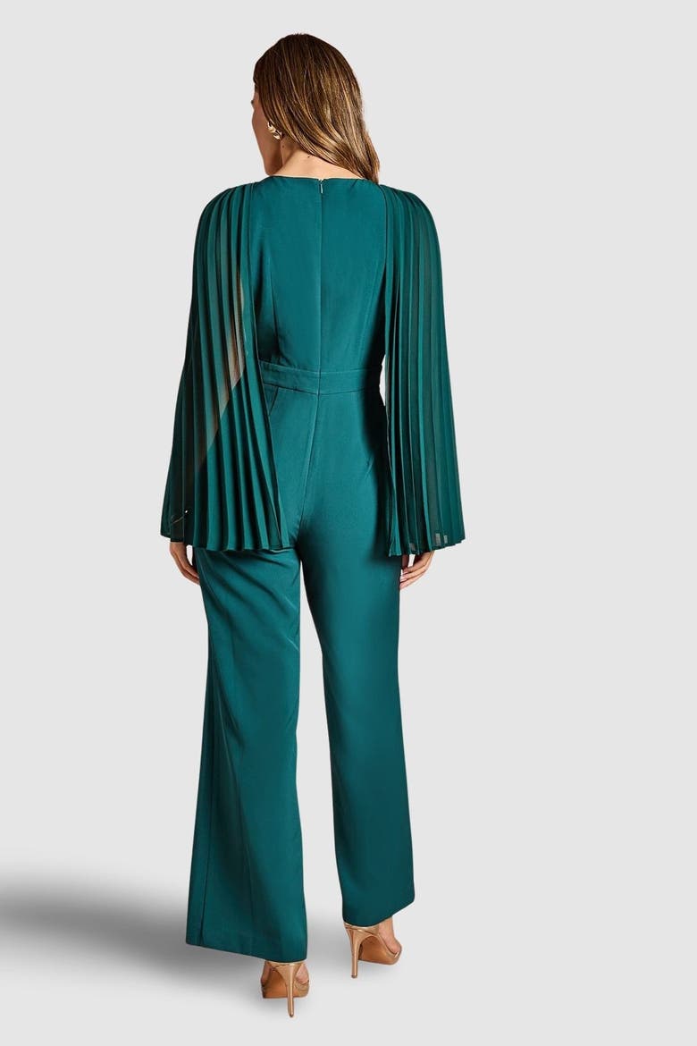 V Neck Pleated Long Sleeve Jumpsuit, Alternate, color, Emerald