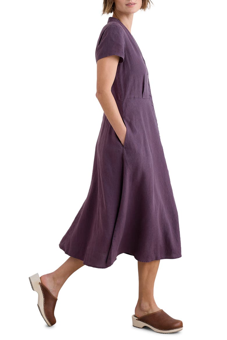 Carved Wood Linen Midi Dress, Alternate, color, SLOE