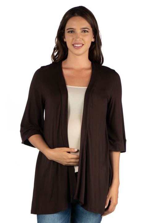 Maternity Open Front Elbow Length Sleeve Cardigan