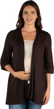 24seven Comfort Apparel Maternity Open Front Elbow Length Sleeve Cardigan
