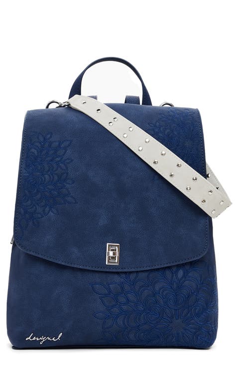 Small Embossed Faux Leather Flap Backpack