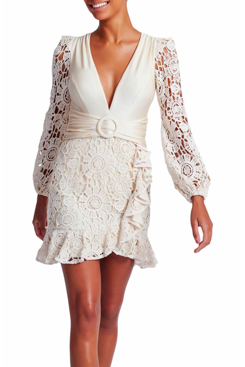 Crochet Plunge Mini Dress, Alternate, color, WHEAT