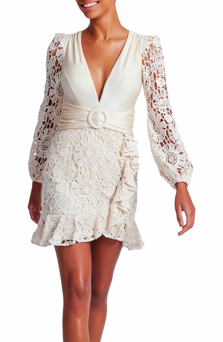 PatBO Crochet Plunge Mini Dress, Alternate, color, 