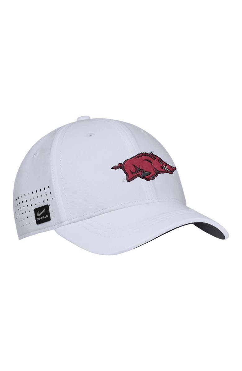 Nike Men's Nike White Arkansas Razorbacks 2025 On-Field Performance Flex Hat, Main, color,