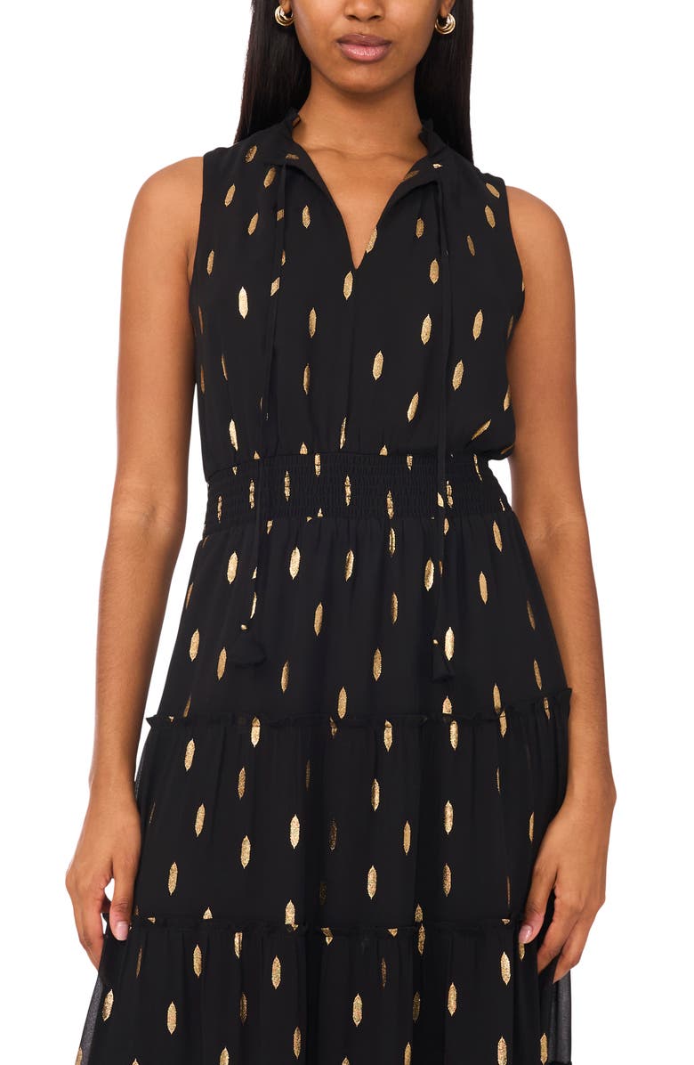 Halogen<sup>®</sup> Tie Neck Tiered Maxi Dress, Alternate, color, Rich Black