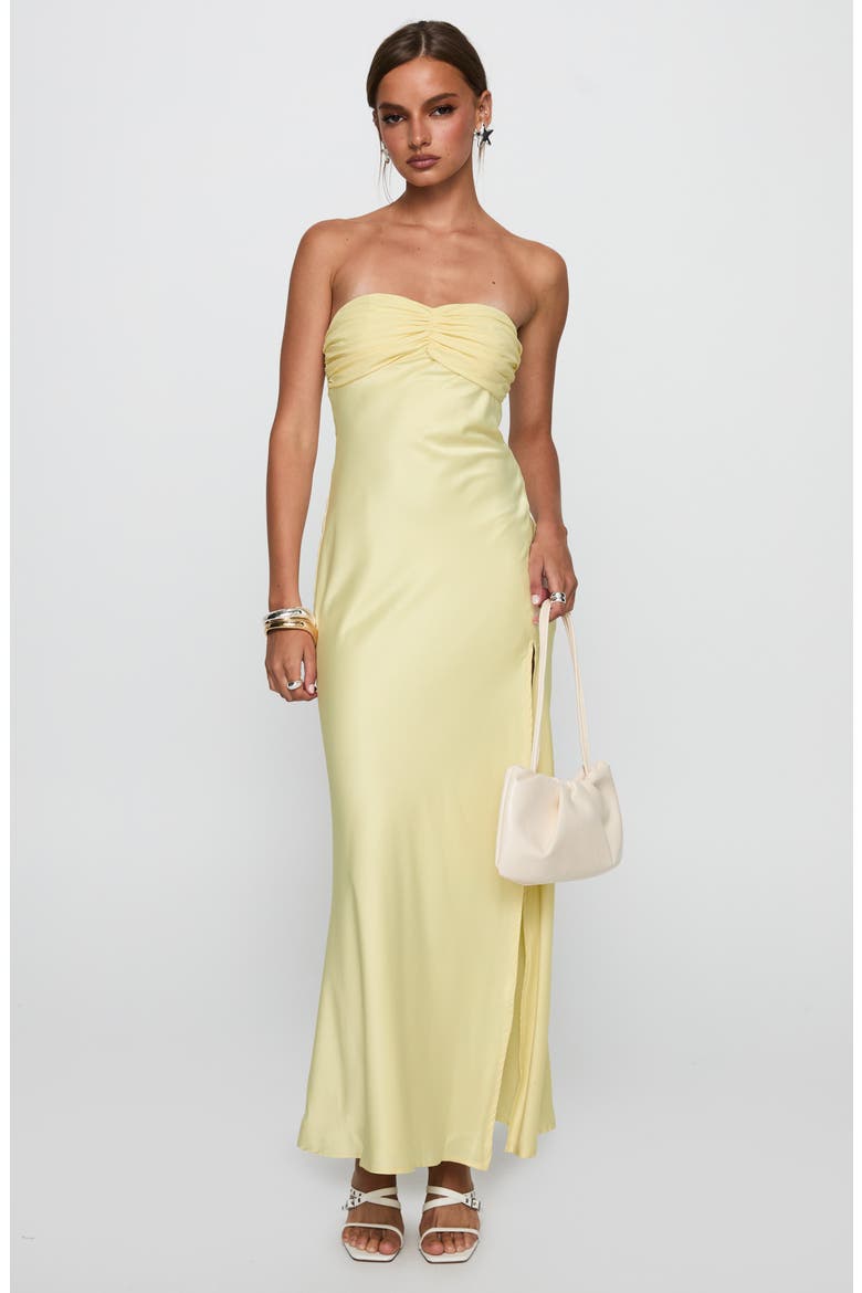 Chevalier Strapless Stretch Satin Maxi Cocktail Dress, Alternate, color, LEMON
