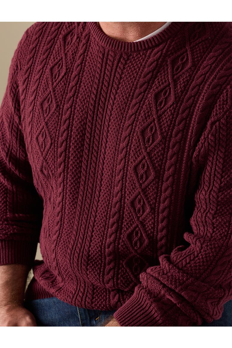 Big & Tall Cabled Crewneck Sweater, Alternate, color, WINDSOR WINE