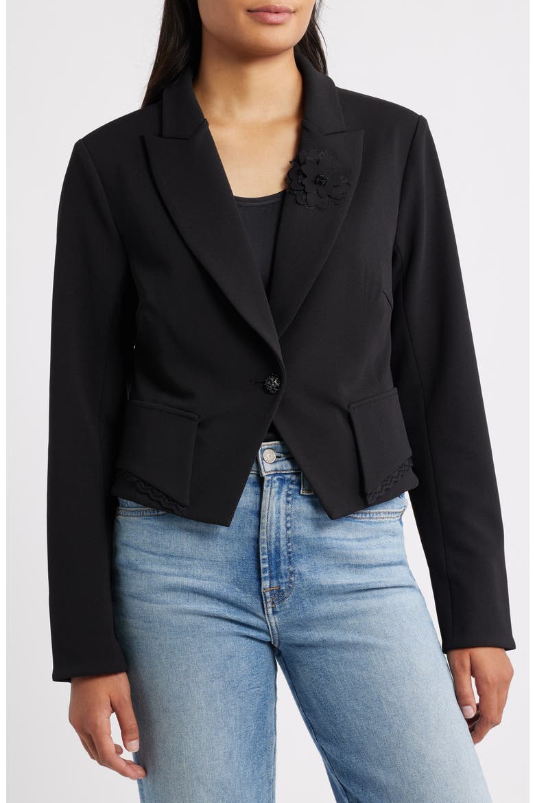 Floral Appliqué Crop Jacket, Alternate, color, BLACK