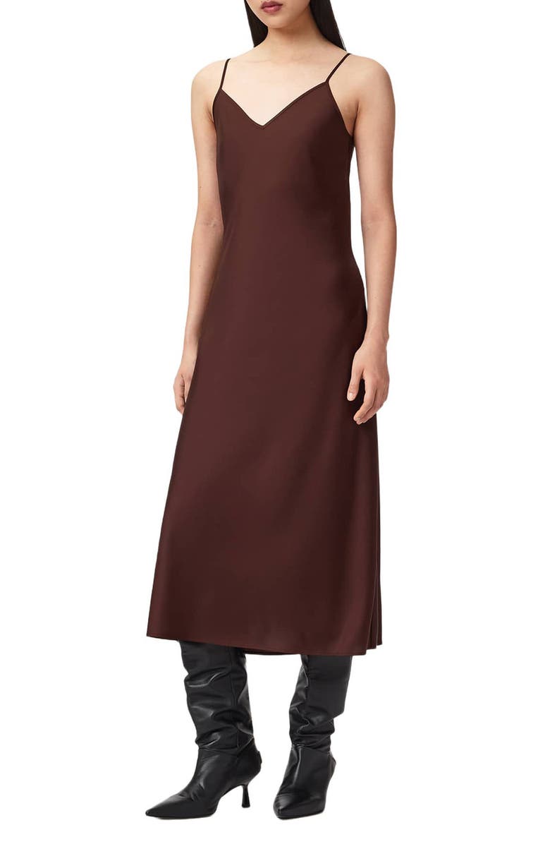 AllSaints Hera Long Sleeve 2-in-1 Rib Sweater & Midi Slipdress, Alternate, color, Bitter Brown
