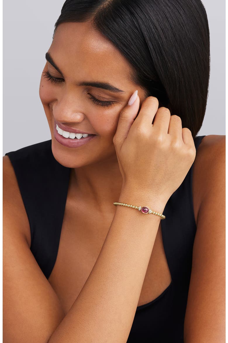 Rhodolite Garnet & Diamond Caviar Cuff Bracelet, Alternate, color, GOLD