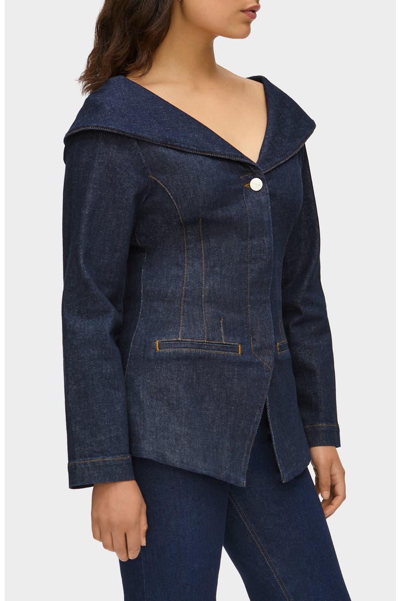Elle Shawl Collar Denim Jacket, Alternate, color, INDIGO