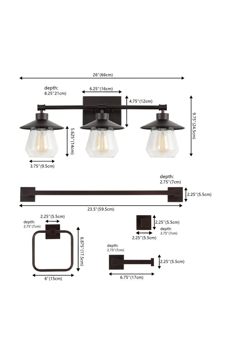 JONATHAN Y Avalon 26" 3-Light Farmhouse Cottage Vanity Light with Bathroom Hardware Accessory Set, Alternate, color, 