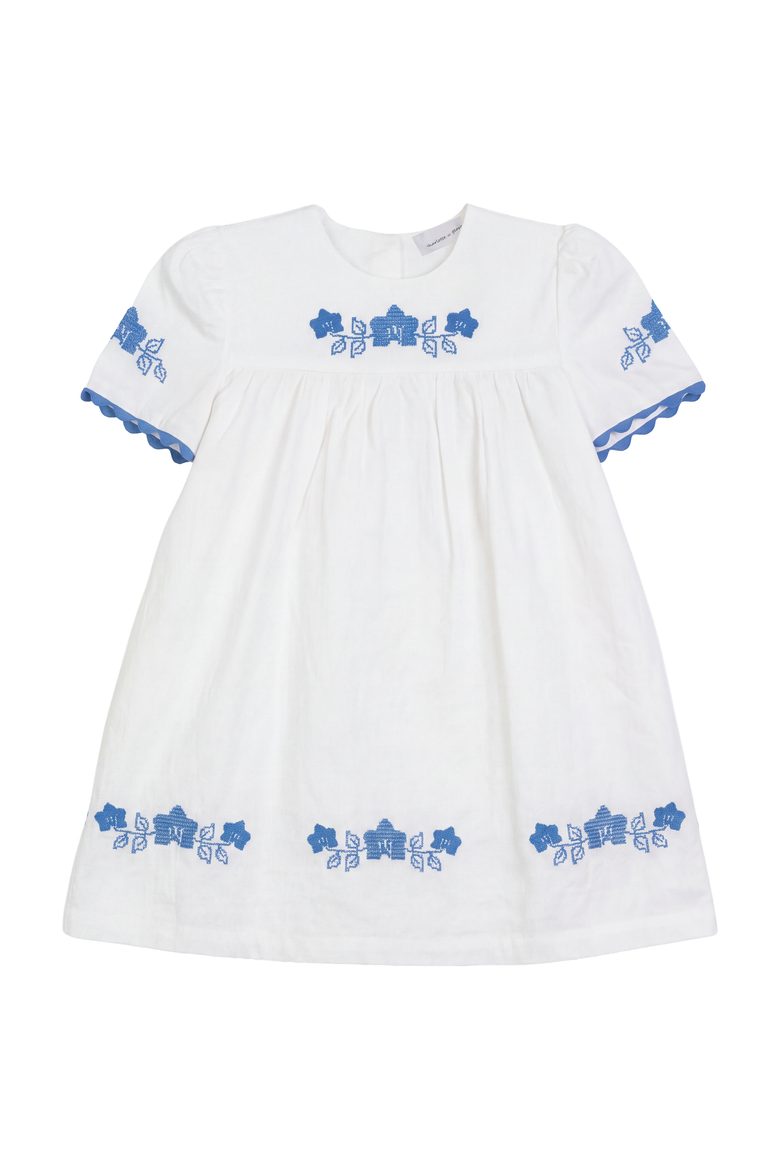 Criss Cross Flower Embroidered Dress, Main, color, White