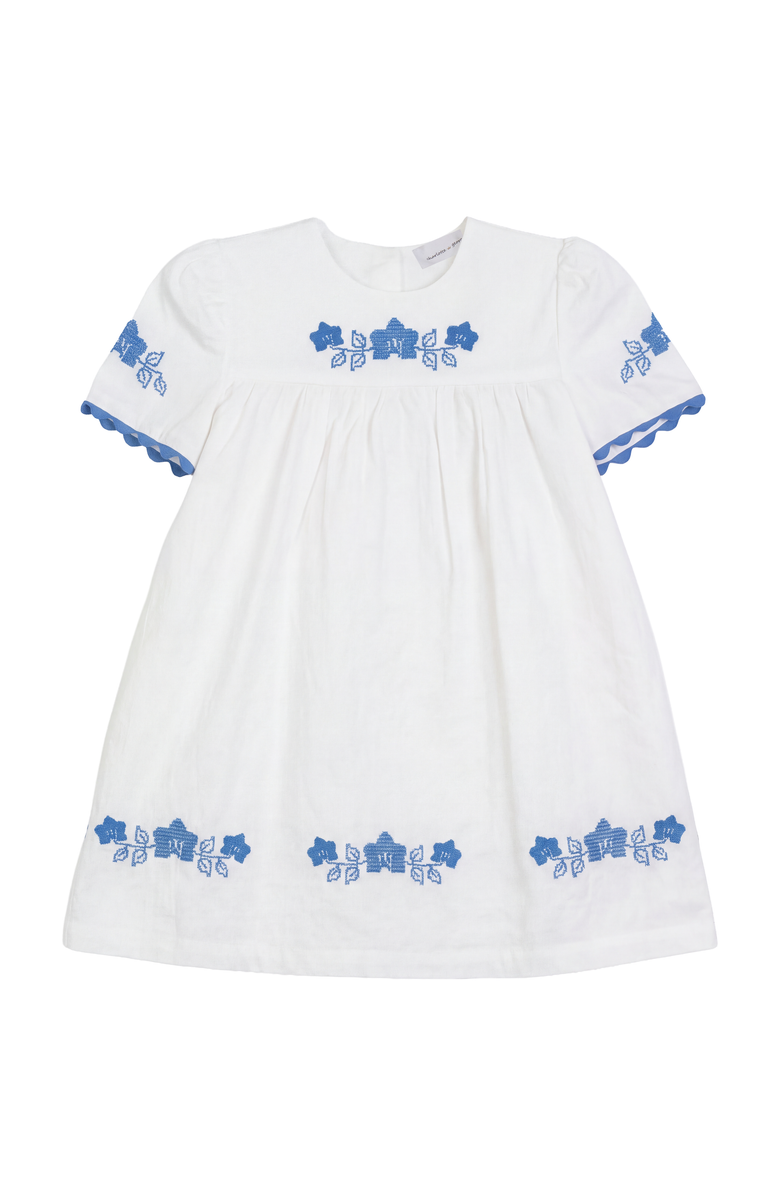 Charlotte & George Criss Cross Flower Embroidered Dress, Main, color, White